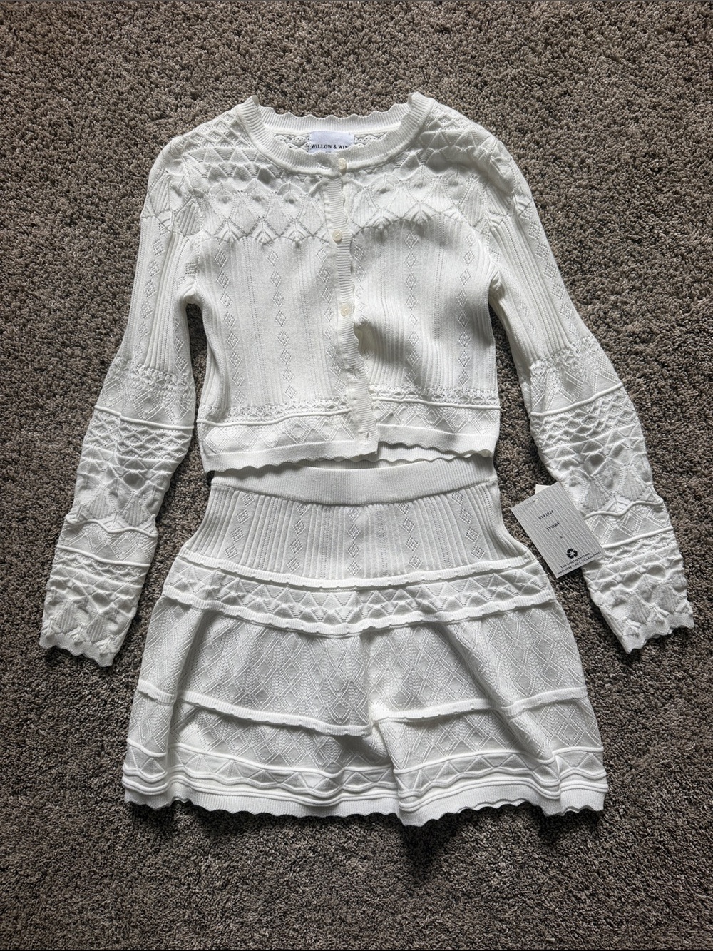 Women's Cream Knit Cardigan & Skirt Set